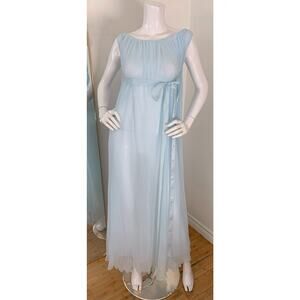 Vintage 60s 70s Schiesser Germany Peignor Nightgown Dress Pleated Mesh Lingerie